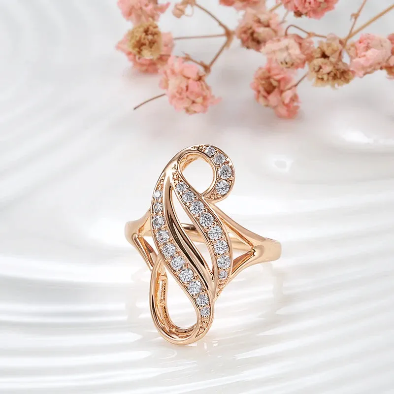Luxury Hollow Double Curve Geometric Paved Filled 14K Rose Gold AAA  ZirconDiamonds Rings - Vintage Jewelry