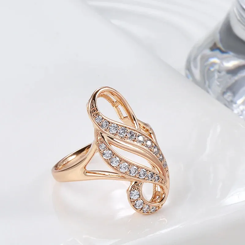 Luxury Hollow Double Curve Geometric Paved Filled 14K Rose Gold AAA  ZirconDiamonds Rings - Vintage Jewelry