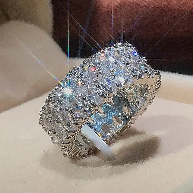 Luxury Silver Rings Geometric CZ Simple Stylish