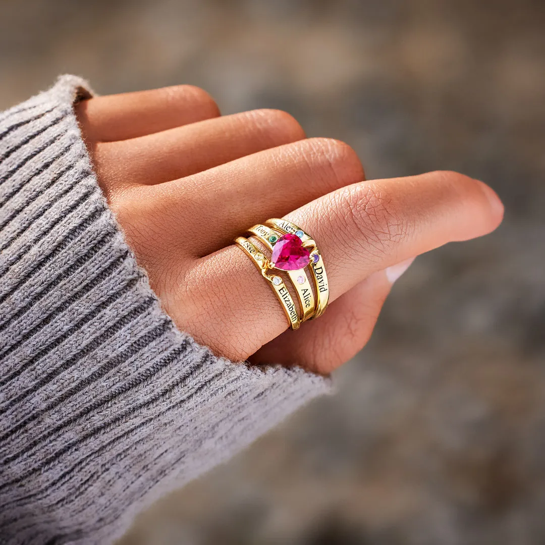 Mama's Valentines 1-6 Names & Birthstones Multi-Band Heart Ring