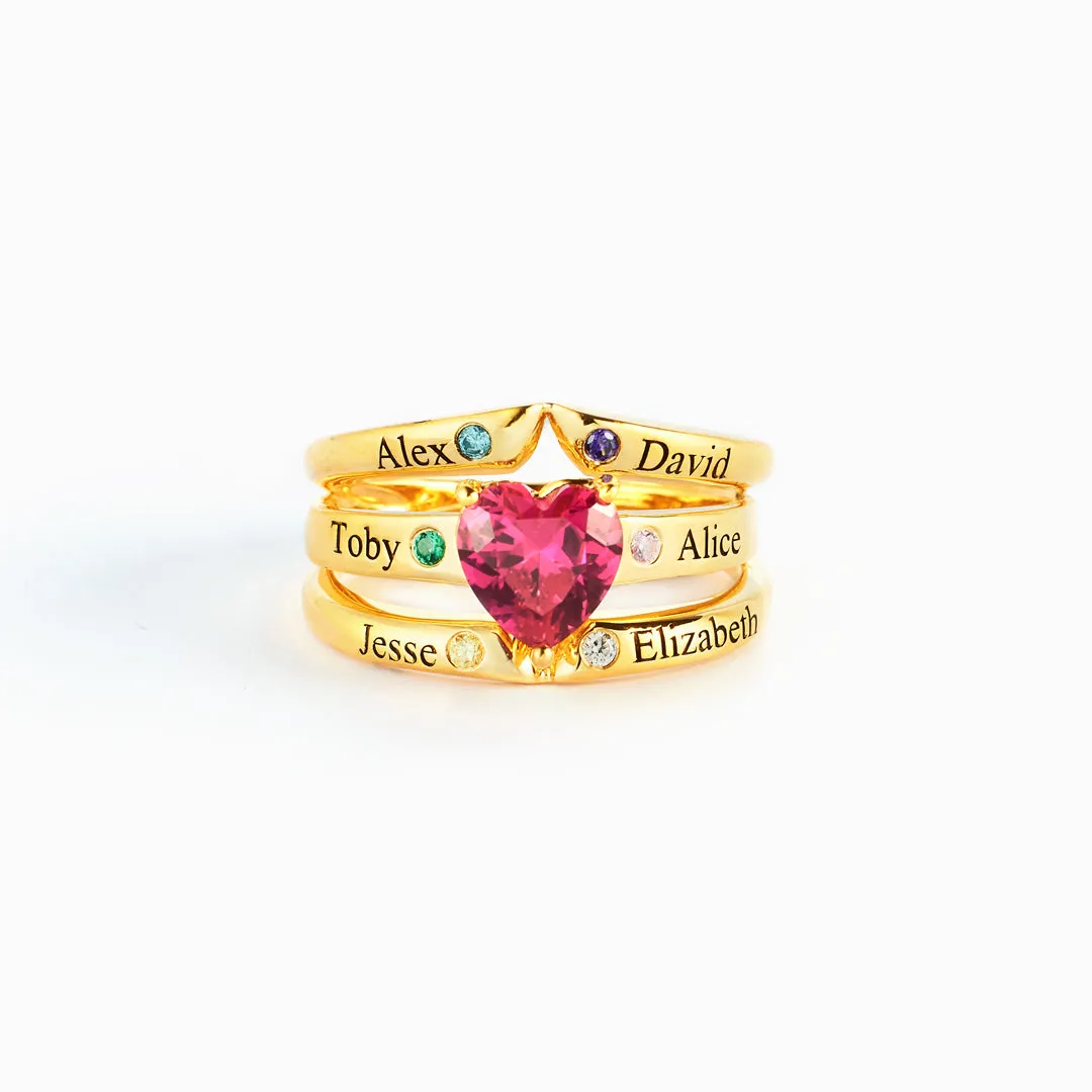 Mama's Valentines 1-6 Names & Birthstones Multi-Band Heart Ring