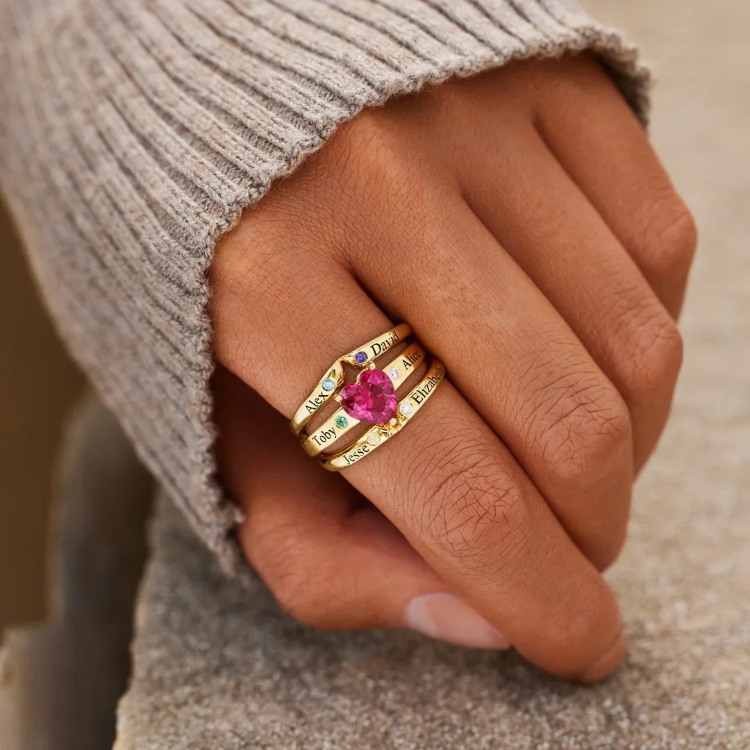 Mama's Valentines 1-6 Names & Birthstones Multi-Band Heart Ring