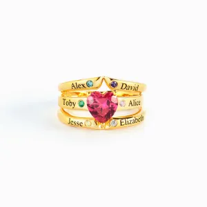 Mama's Valentines 1-6 Names & Birthstones Multi-Band Heart Ring