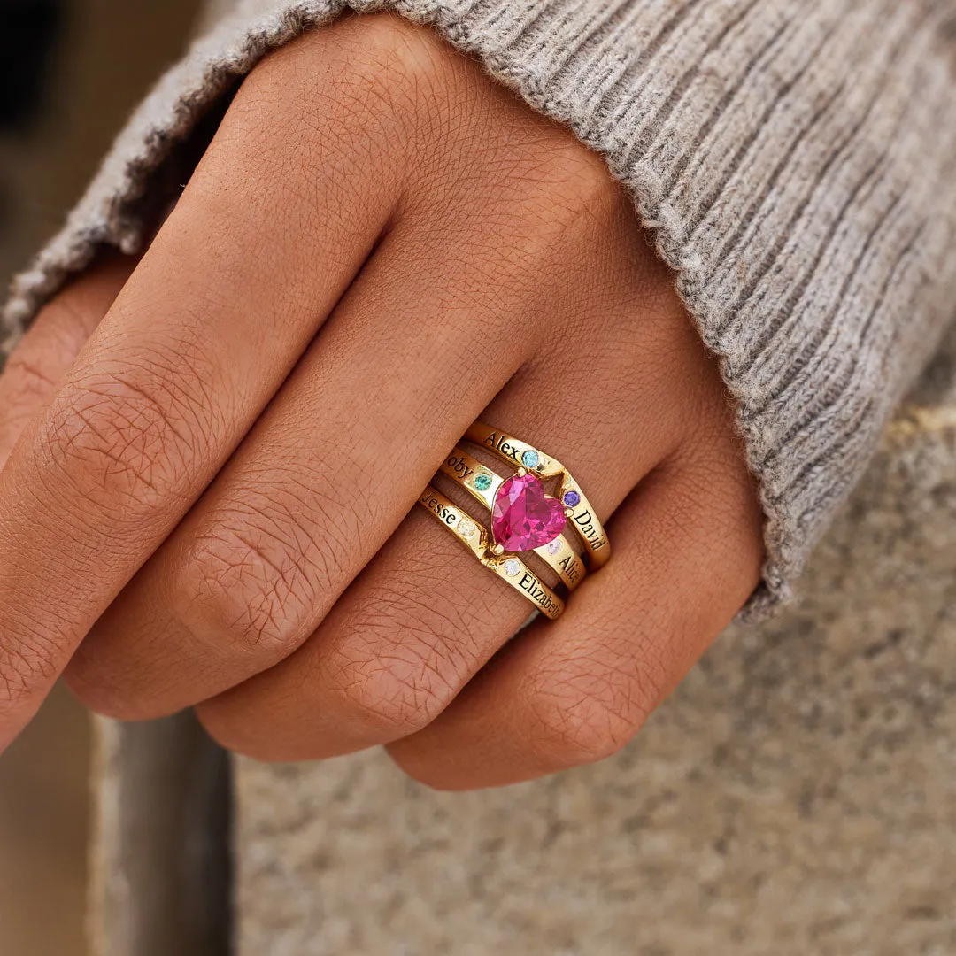 Mama's Valentines 1-6 Names & Birthstones Multi-Band Heart Ring
