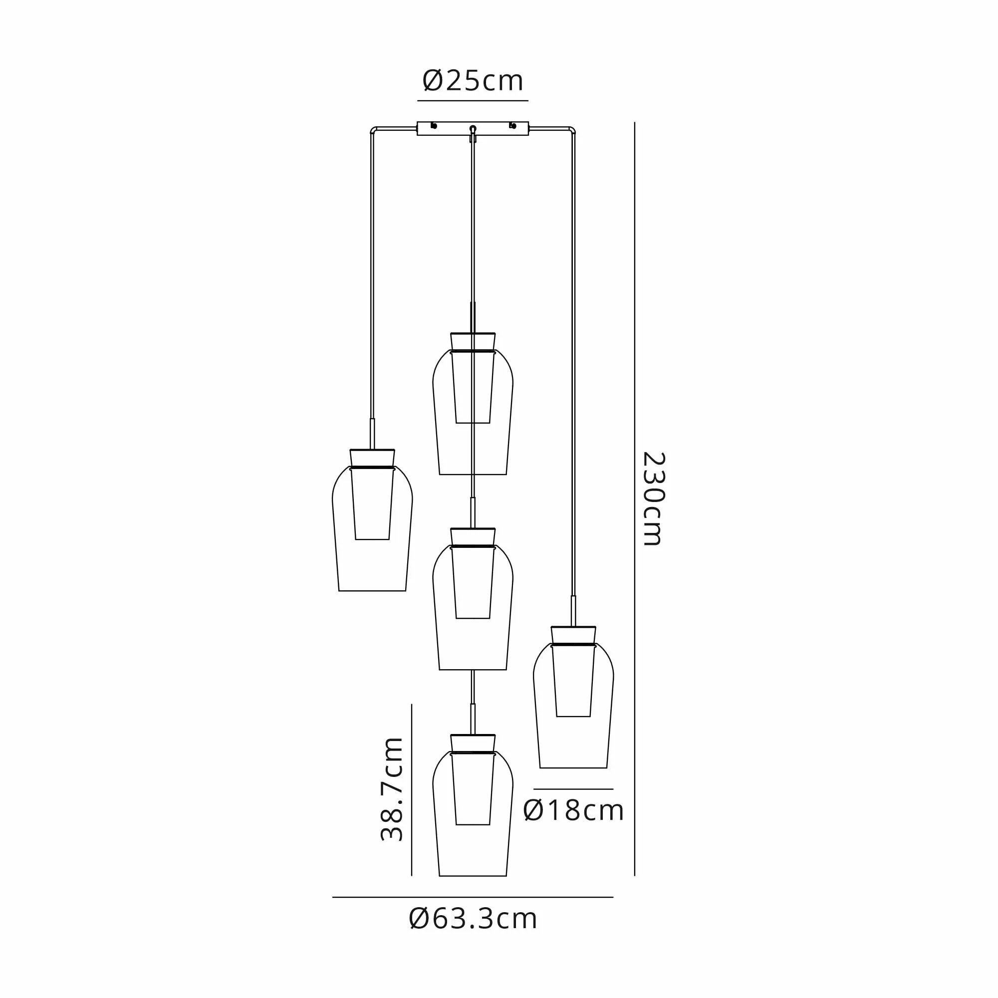 Mantra M8283 Nora 5 Light Round Pendant Black/Black Marble/Chrome Glass With Frosted Inner