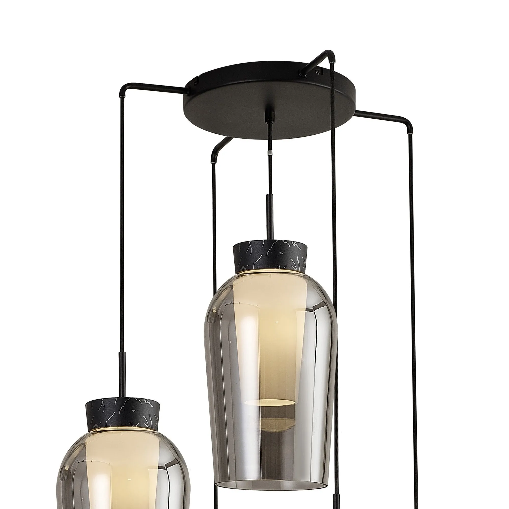 Mantra M8283 Nora 5 Light Round Pendant Black/Black Marble/Chrome Glass With Frosted Inner