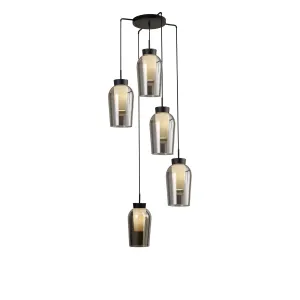 Mantra M8283 Nora 5 Light Round Pendant Black/Black Marble/Chrome Glass With Frosted Inner