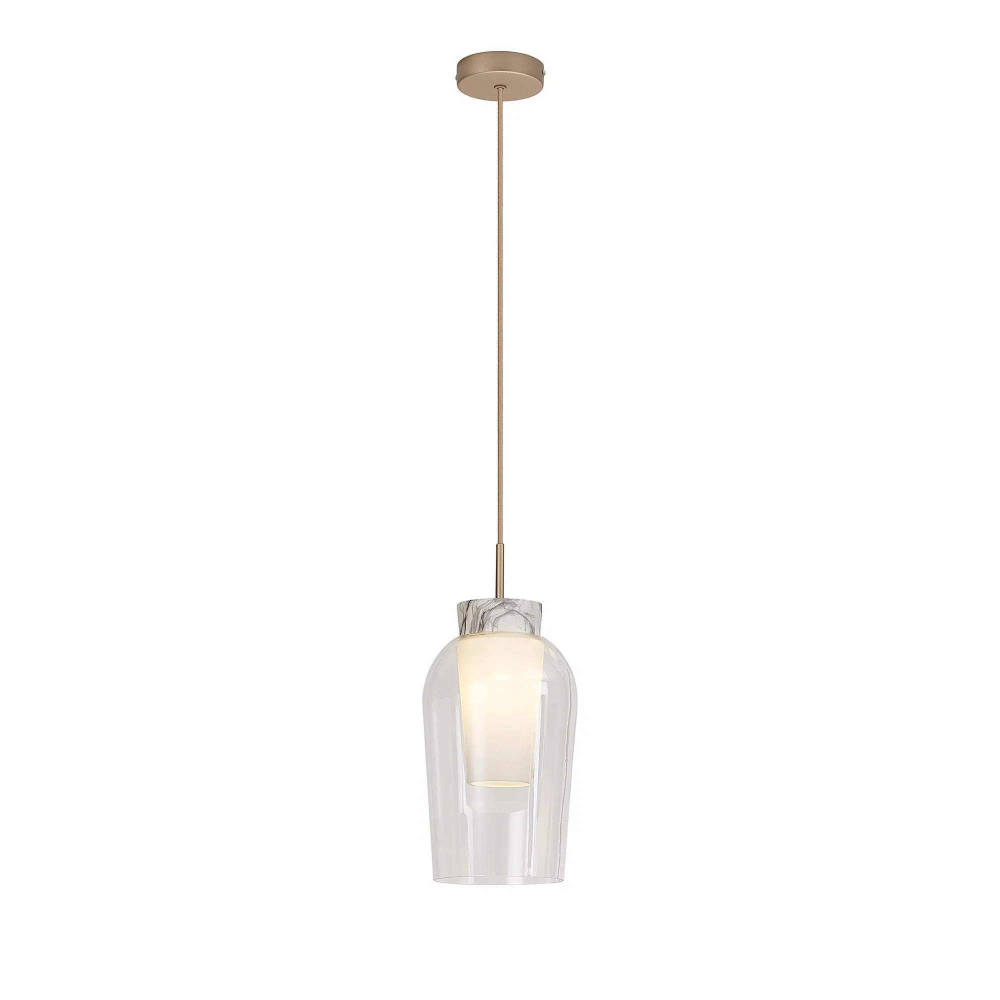 Mantra M8398 Nora Single Pendant Gold/White/Clear Glass With Frosted Inner