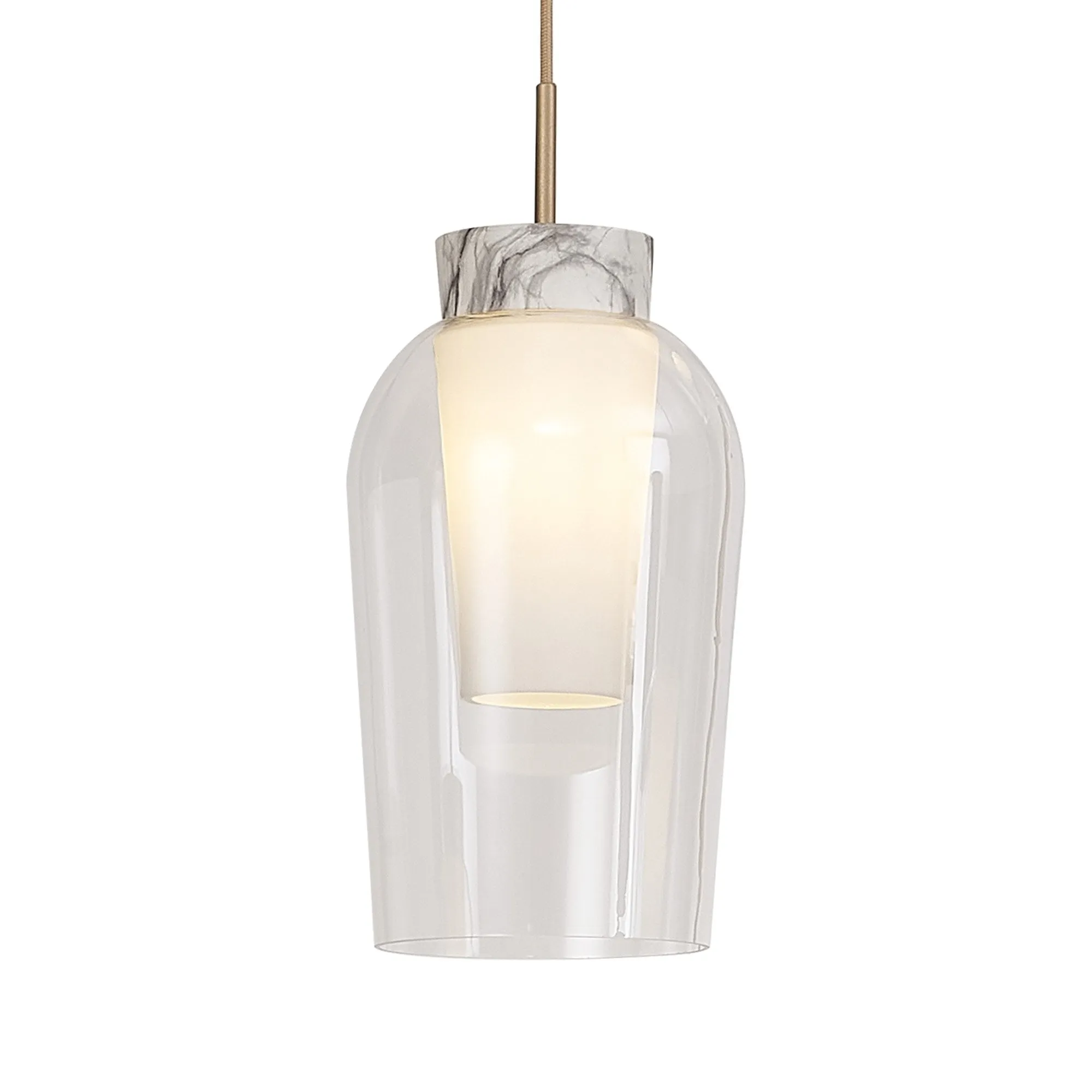 Mantra M8398 Nora Single Pendant Gold/White/Clear Glass With Frosted Inner