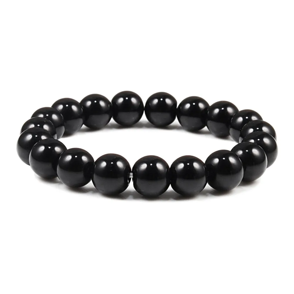 Men Bracelet Natural 10MM Lava Matte Black Beads Stone Bracelets