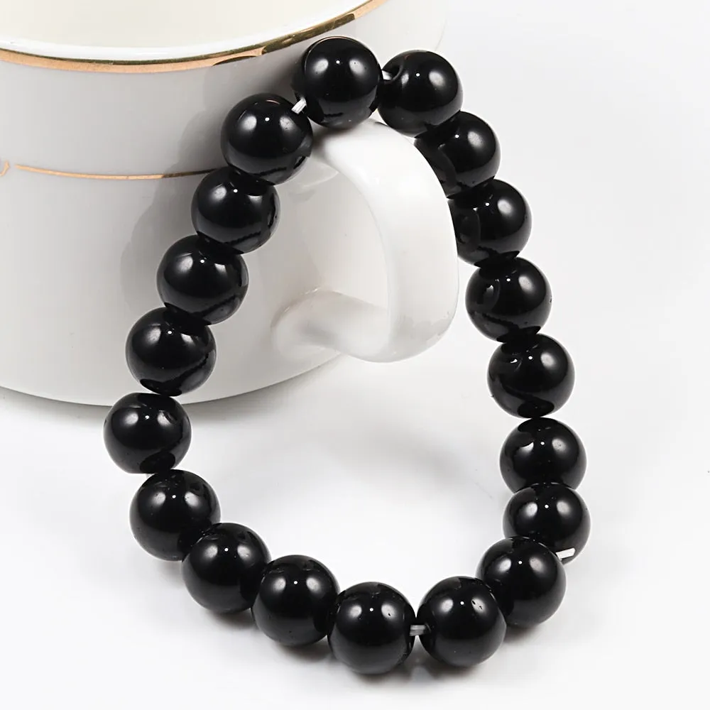 Men Bracelet Natural 10MM Lava Matte Black Beads Stone Bracelets