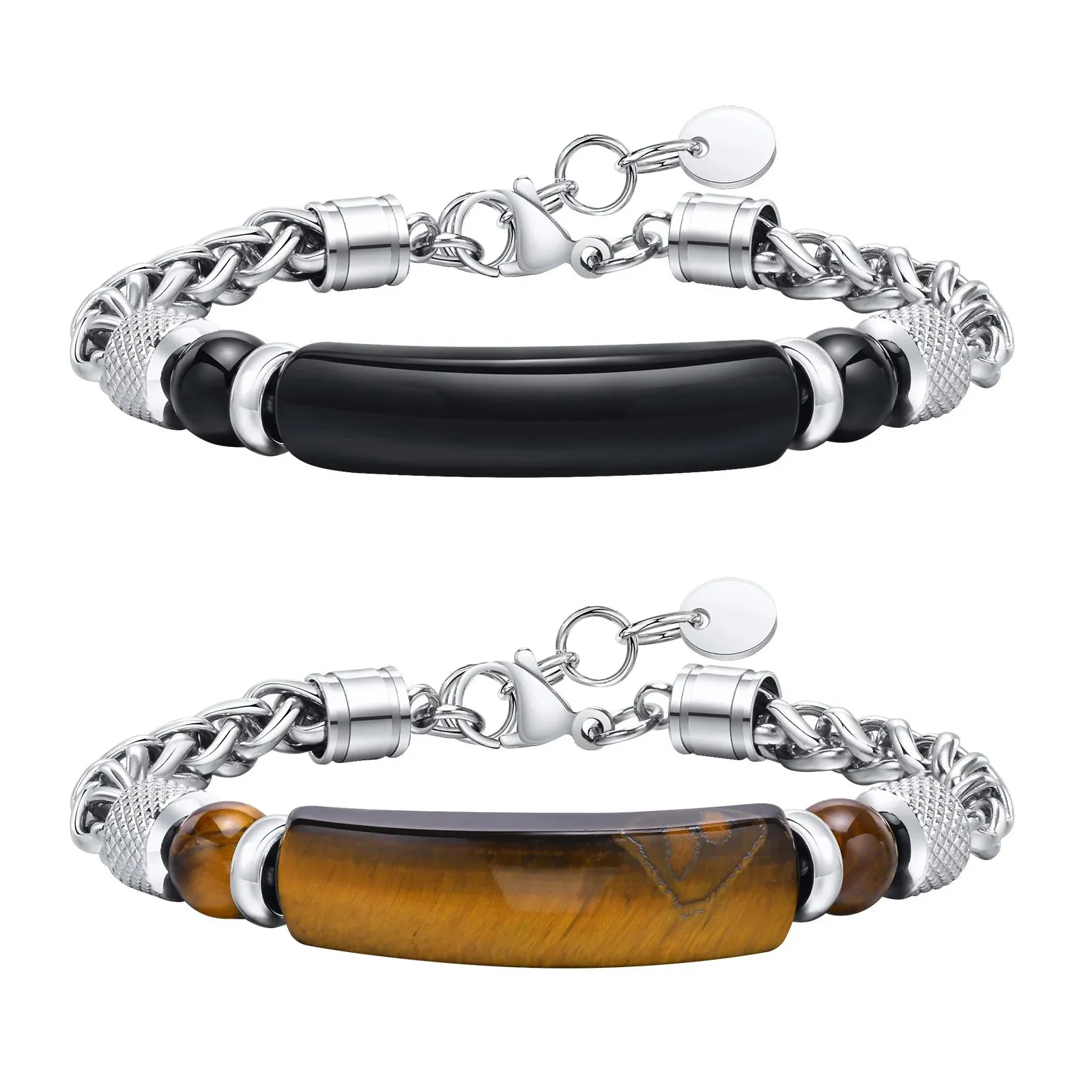 Mens Natural Stone Bracelets, Waterproof Stainless Steel Wheat Chain Wristband Gifts