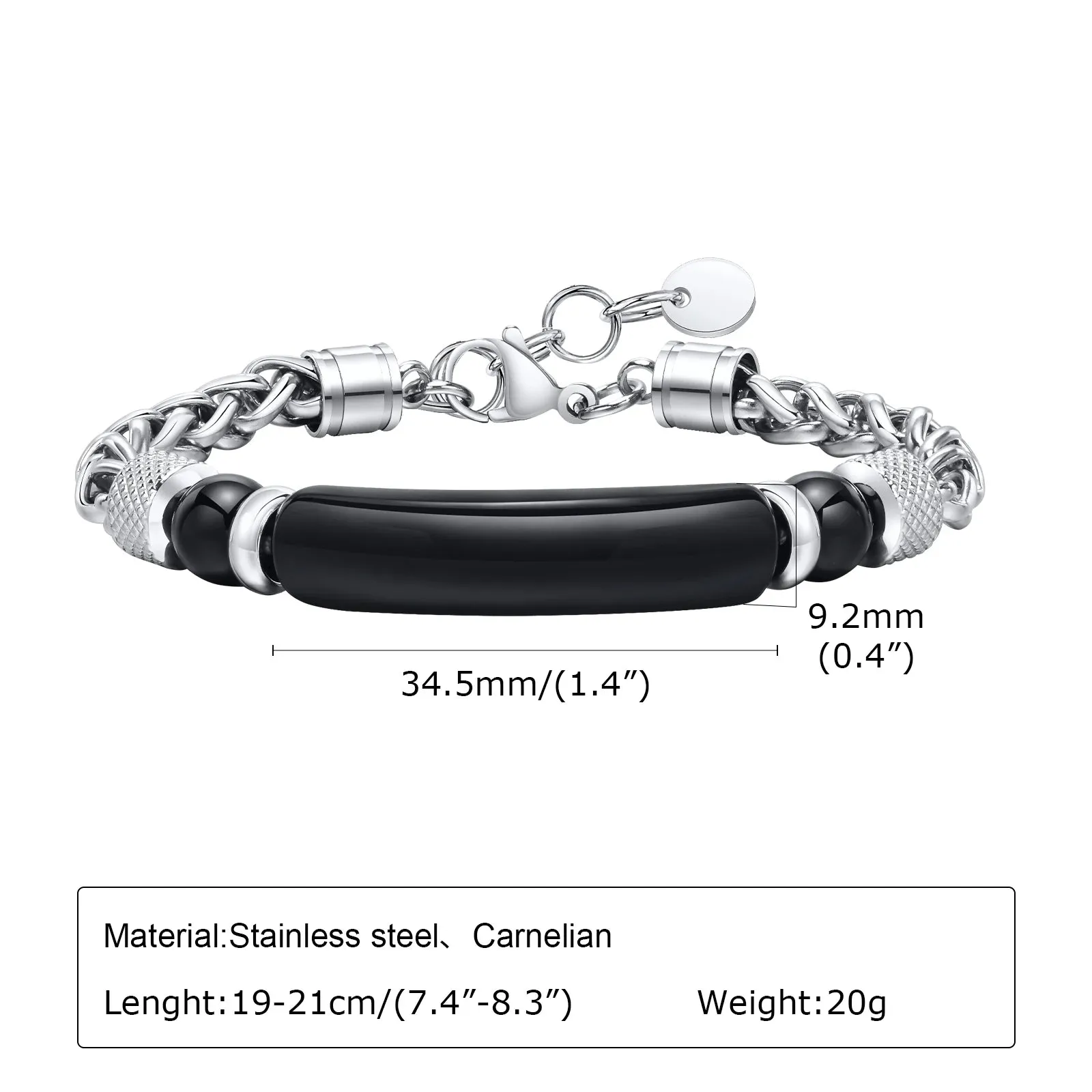 Mens Natural Stone Bracelets, Waterproof Stainless Steel Wheat Chain Wristband Gifts