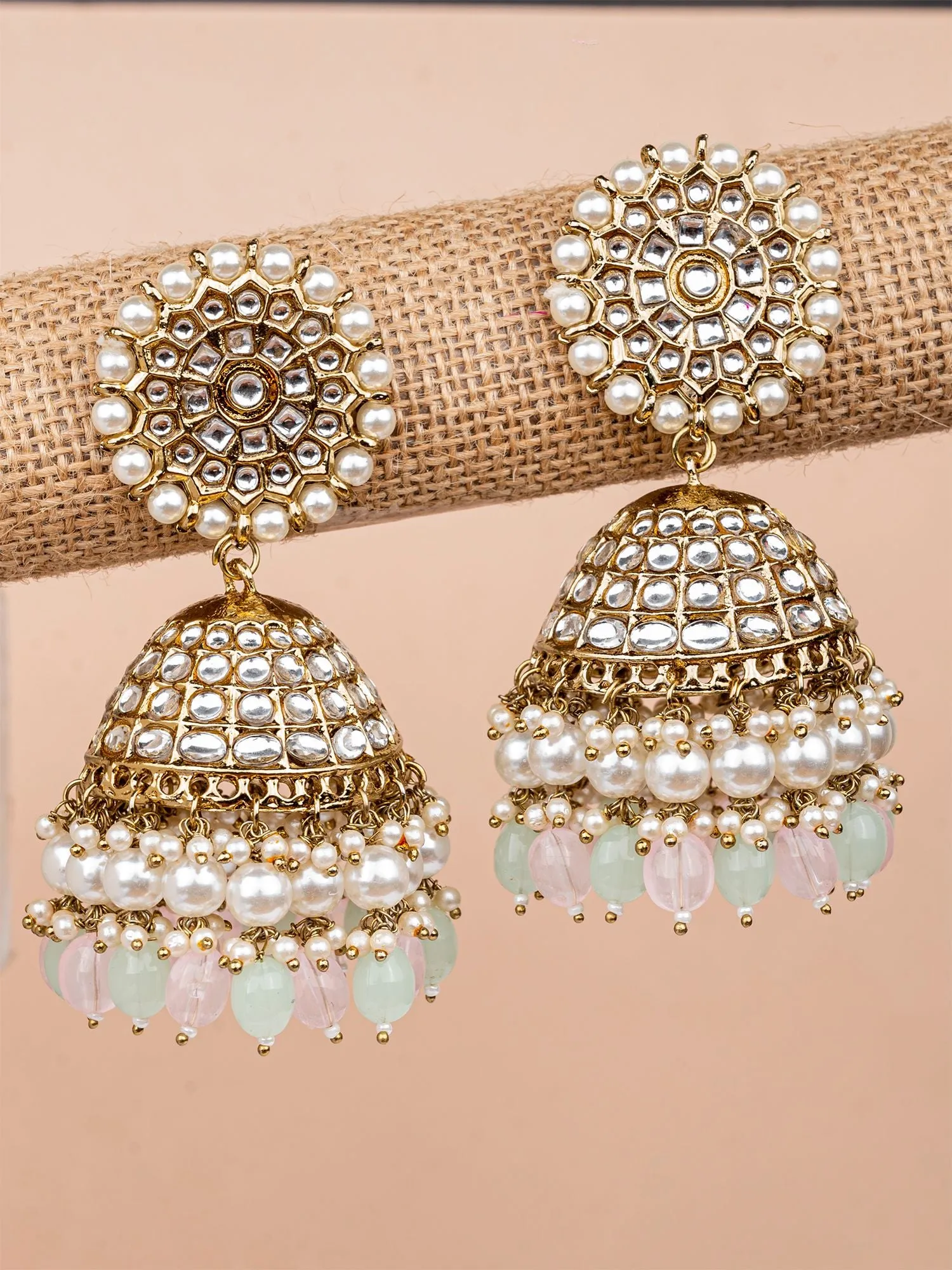 Mint Green Stylish Long Jhumka Earrings with Ear Chain