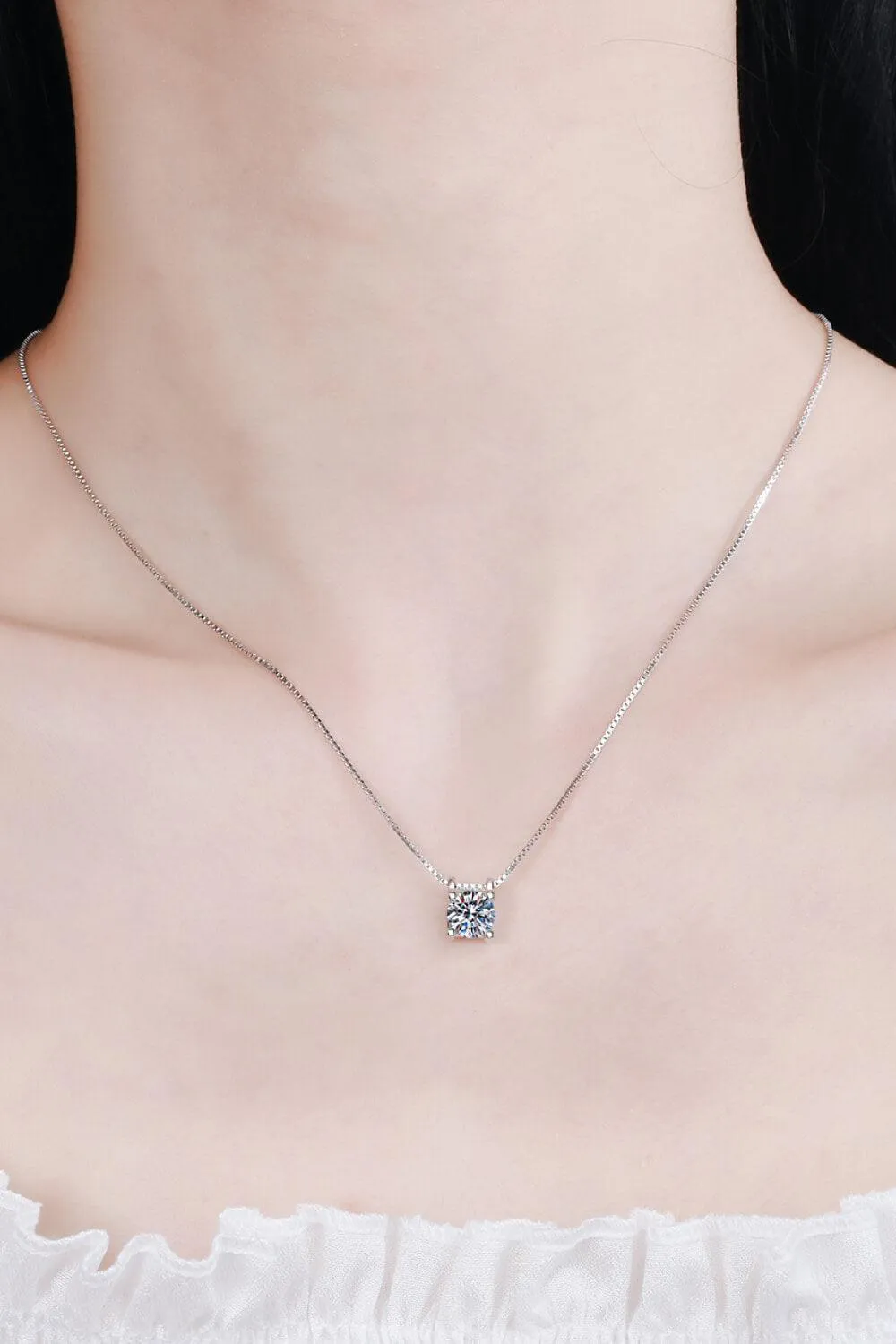 Modern 1 Carat Moissanite Pendant Sterling Silver Necklace