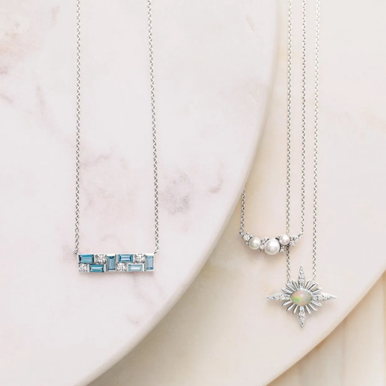 Mosaic Natural Blue Topaz or Pink Sapphire Tourmaline Garnet & Diamond Bar 18" Necklace 14K White Yellow Rose Gold