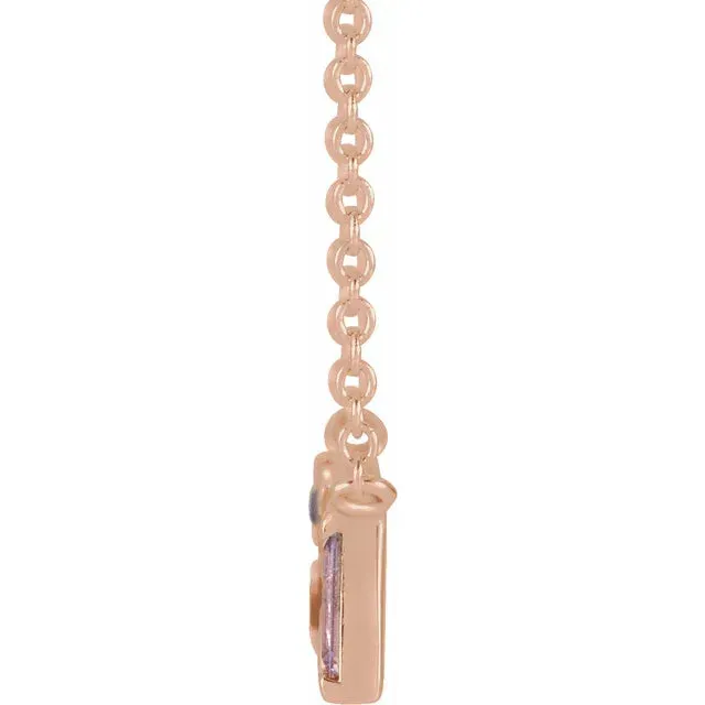 Mosaic Natural Blue Topaz or Pink Sapphire Tourmaline Garnet & Diamond Bar 18" Necklace 14K White Yellow Rose Gold