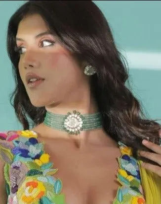 Multi Shaded Green Polki Choker Set