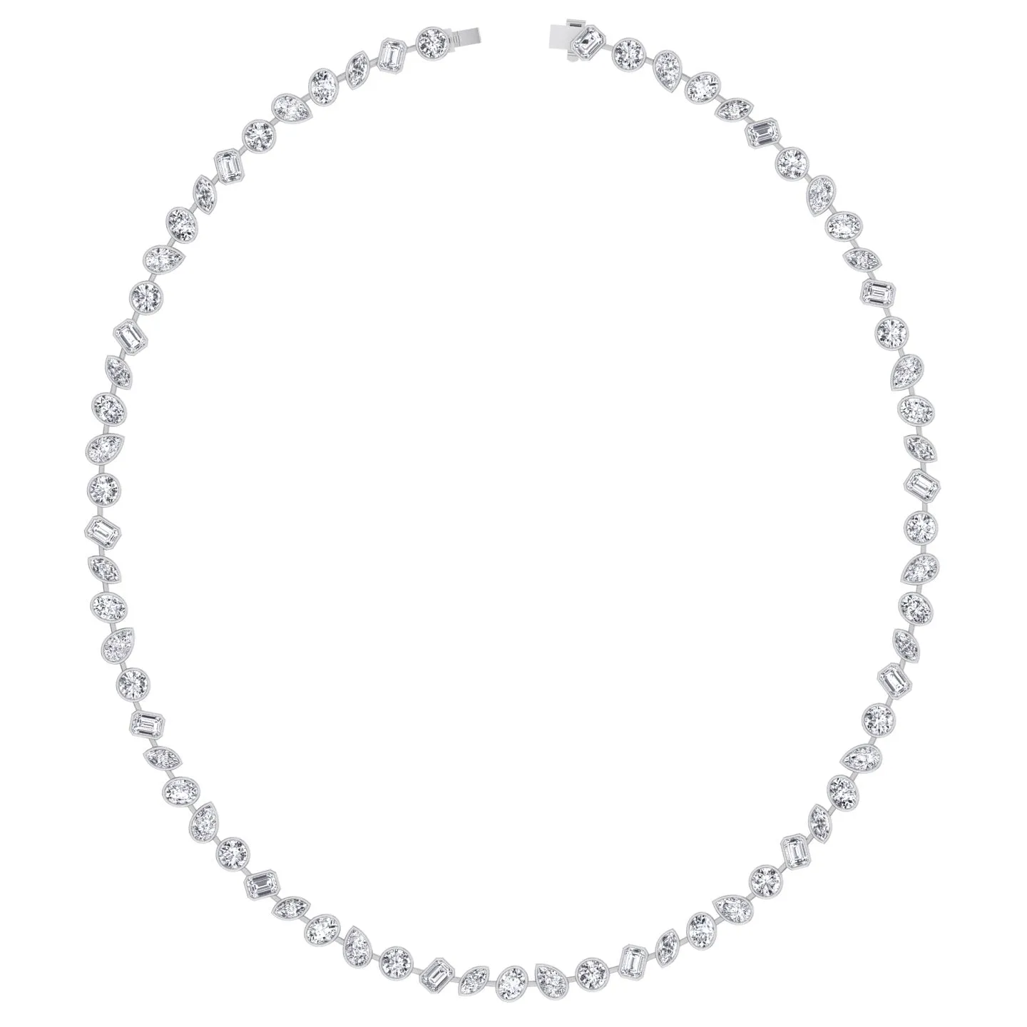 Multi Shape Bezel Set Natural Diamond Tennis Necklace
