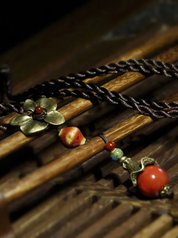 National Ceramic Beads Alloy Flower Necklace