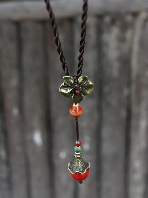National Ceramic Beads Alloy Flower Necklace