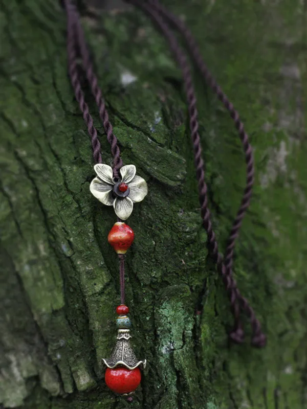 National Ceramic Beads Alloy Flower Necklace