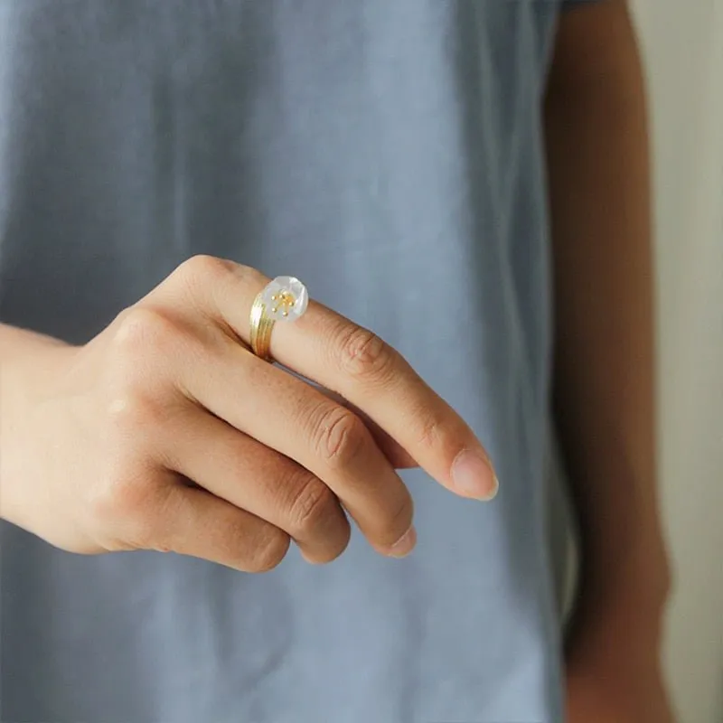 Natural Crystal Handmade 925 Sterling Silver Fine Jewelry Lily of the Valley Flower Rings For Women
