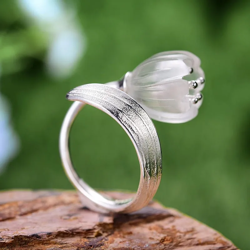 Natural Crystal Handmade 925 Sterling Silver Fine Jewelry Lily of the Valley Flower Rings For Women