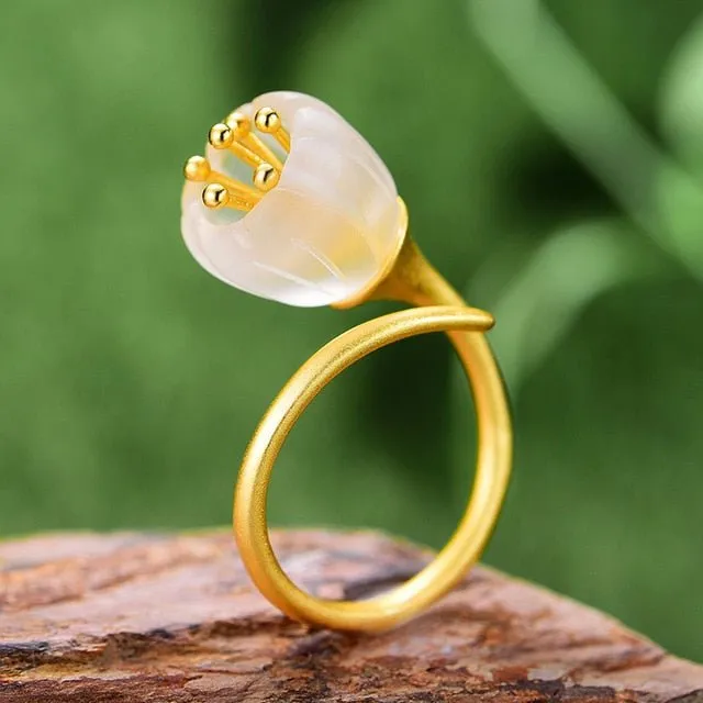 Natural Crystal Handmade 925 Sterling Silver Fine Jewelry Lily of the Valley Flower Rings For Women