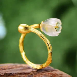Natural Crystal Handmade 925 Sterling Silver Fine Jewelry Lily of the Valley Flower Rings For Women