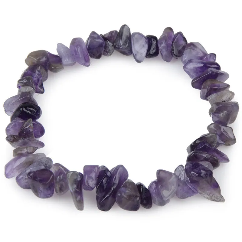 Natural Elastic Bracelet Charm Agate Chip Beads Amethyst Crystal Bracelet Bohemian Boho Women