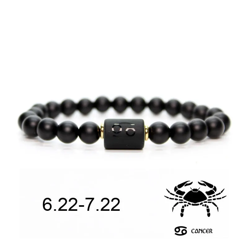 Natural Frosted Black Agate Zodiac Sign Bracelet