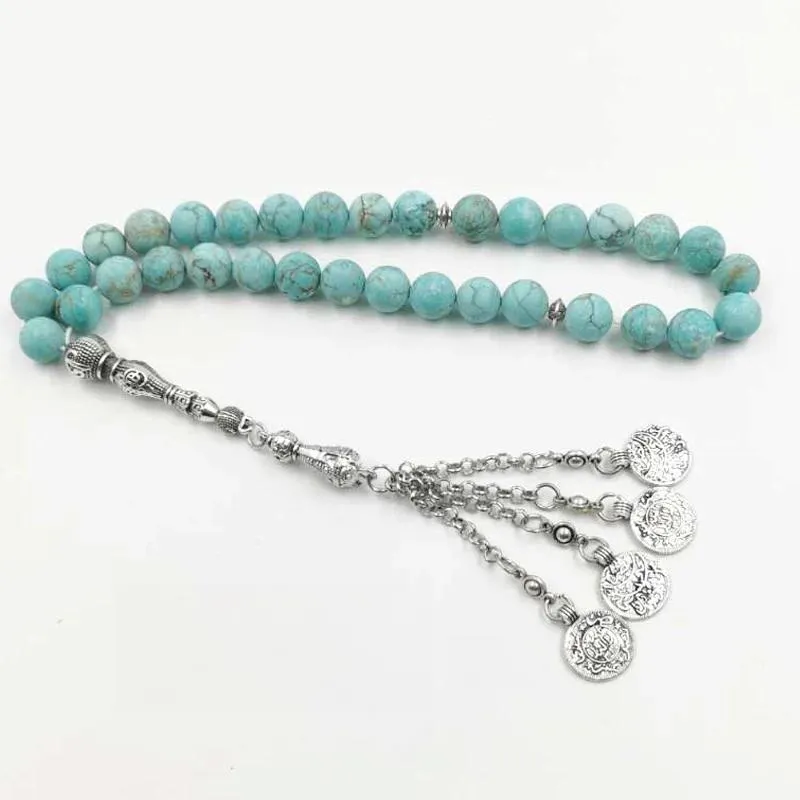Natural Frosted Turquoises Tasbih Muslim Bracelet rosary Islamic Gift