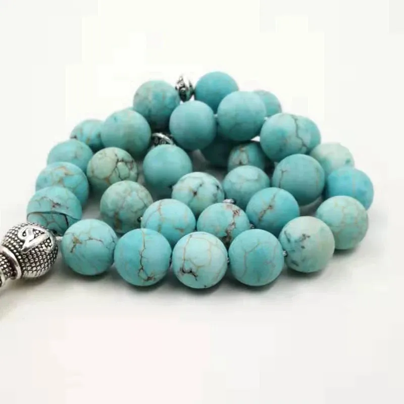 Natural Frosted Turquoises Tasbih Muslim Bracelet rosary Islamic Gift