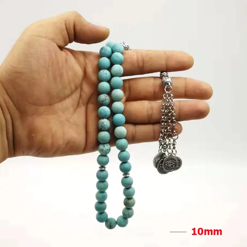 Natural Frosted Turquoises Tasbih Muslim Bracelet rosary Islamic Gift