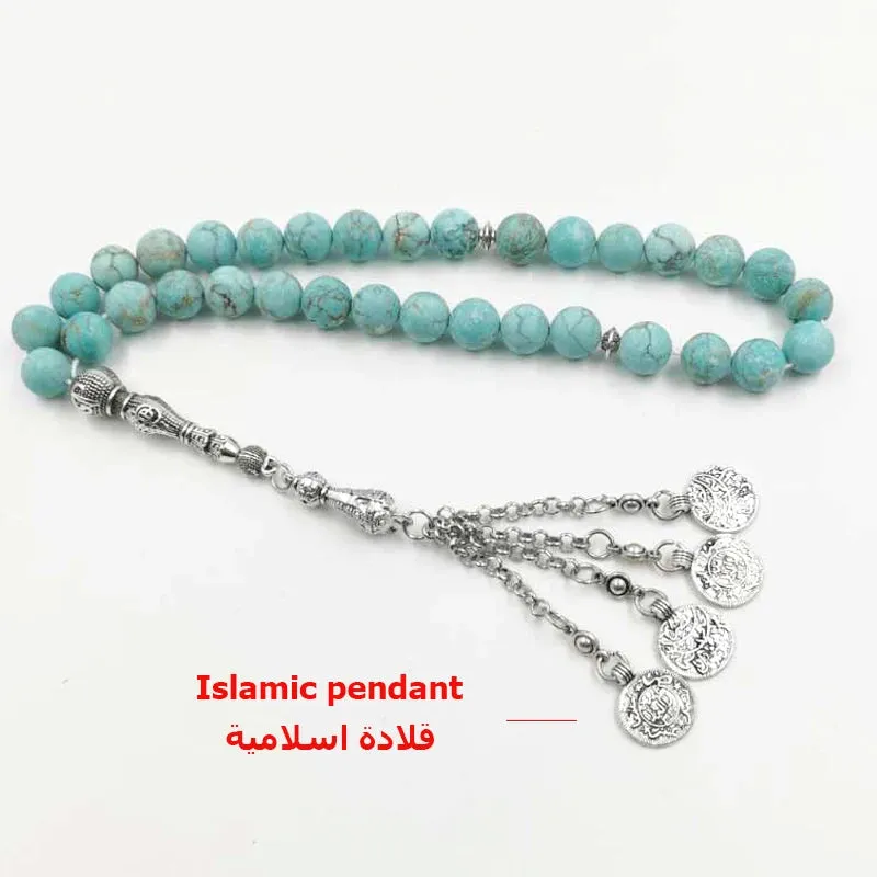 Natural Frosted Turquoises Tasbih Muslim Bracelet rosary Islamic Gift