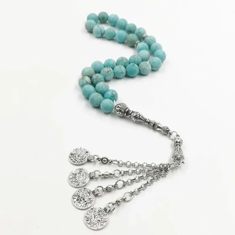 Natural Frosted Turquoises Tasbih Muslim Bracelet rosary Islamic Gift