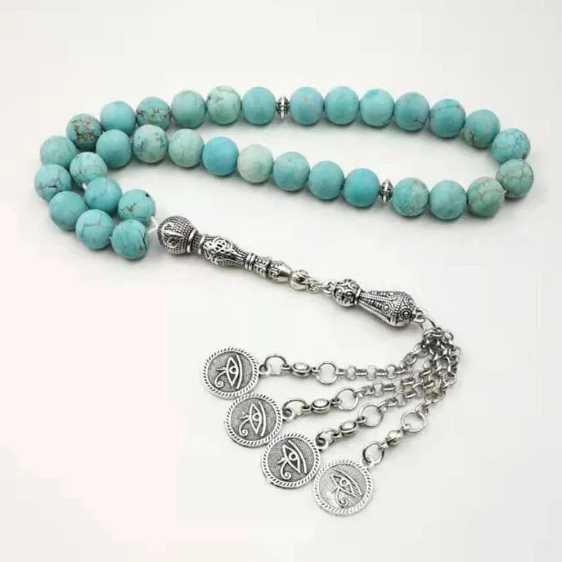 Natural Frosted Turquoises Tasbih Muslim Bracelet rosary Islamic Gift