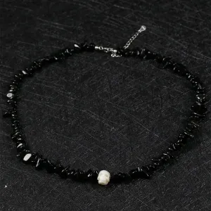 Natural Obsidia Stone Pearl Skull Necklace