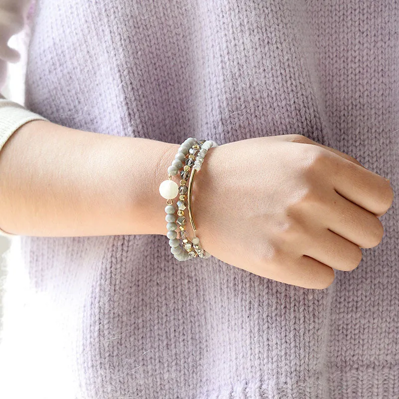 Natural Stone Crystal Stretch Beaded Bracelet Set