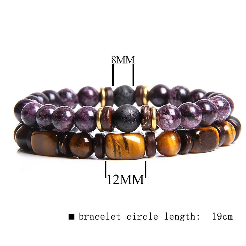 Natural Stone Men's Tiger's Eye Bead Double Layer Combination Bracelet