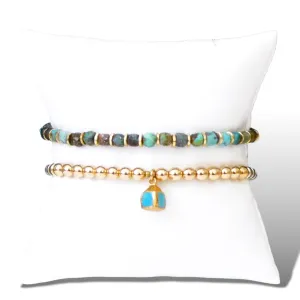 Natural Turquoise and Pyrite Bracelet Set