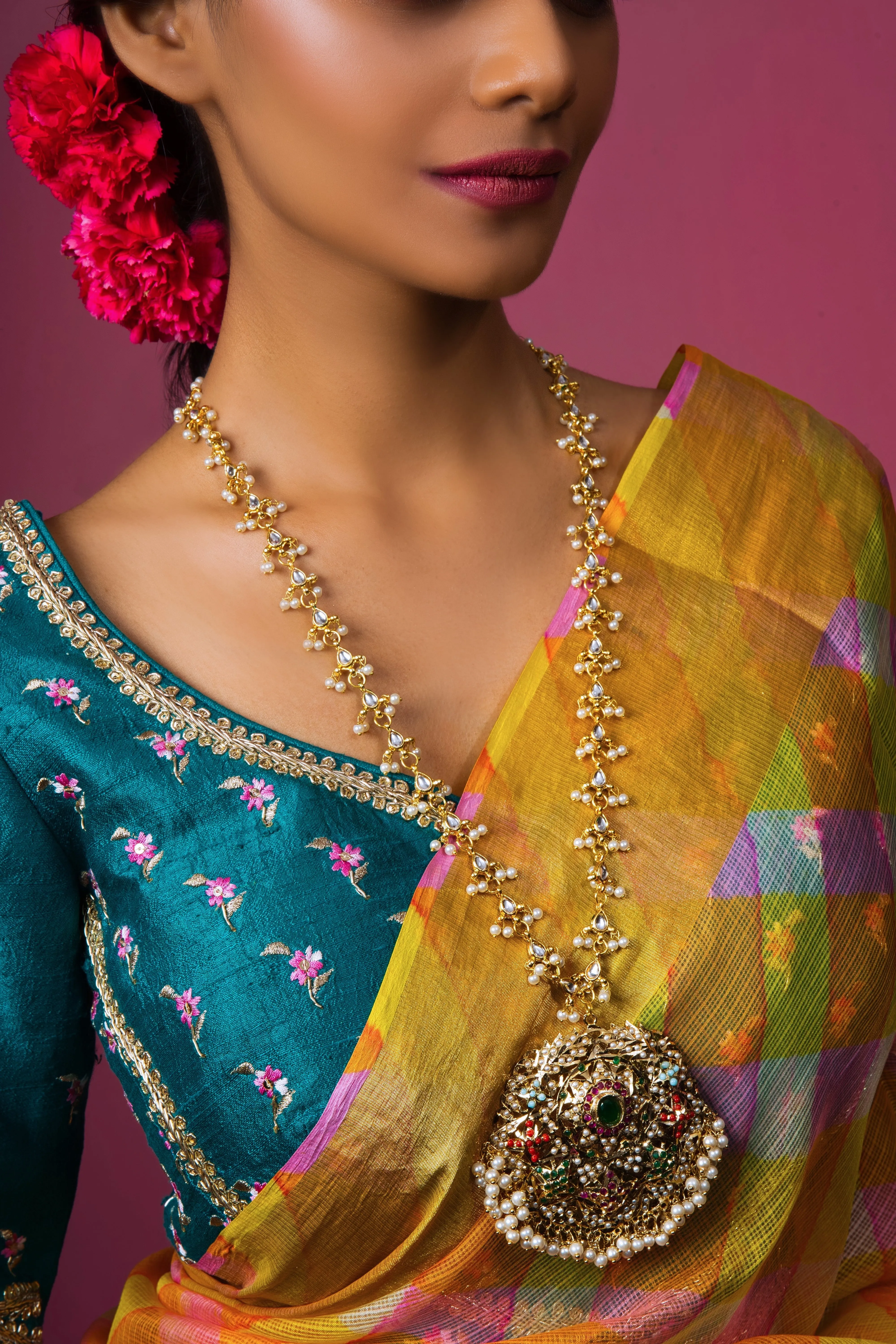 Navratan Gold Plated Jadau Pendant