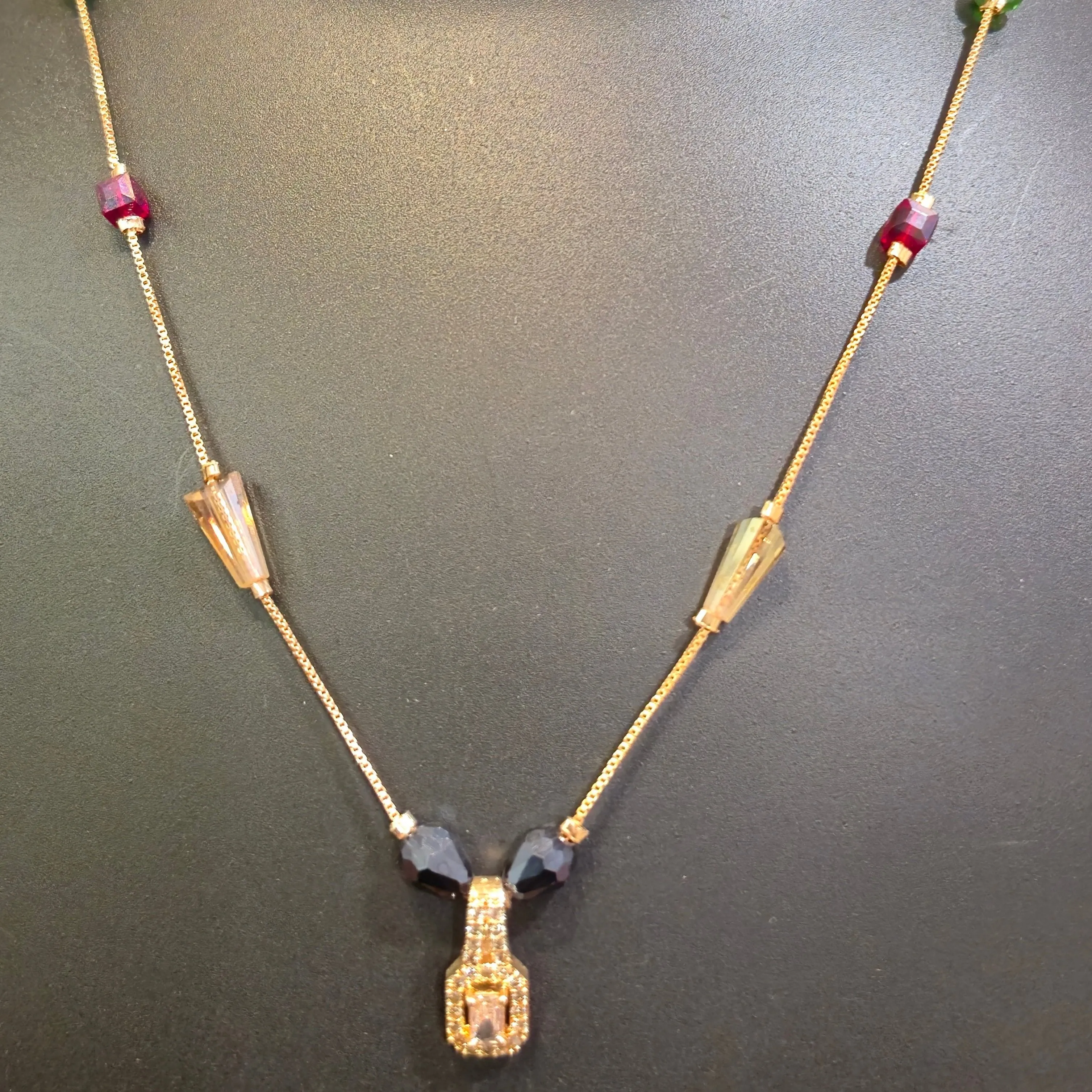 Necklace chain multicolor beads with diamond pendant