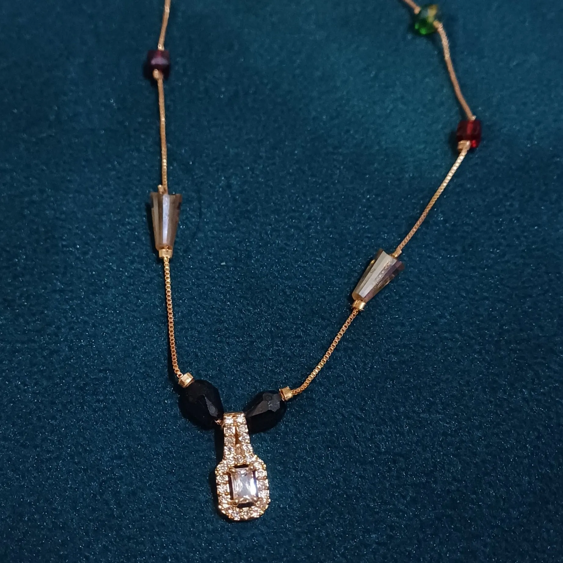 Necklace chain multicolor beads with diamond pendant