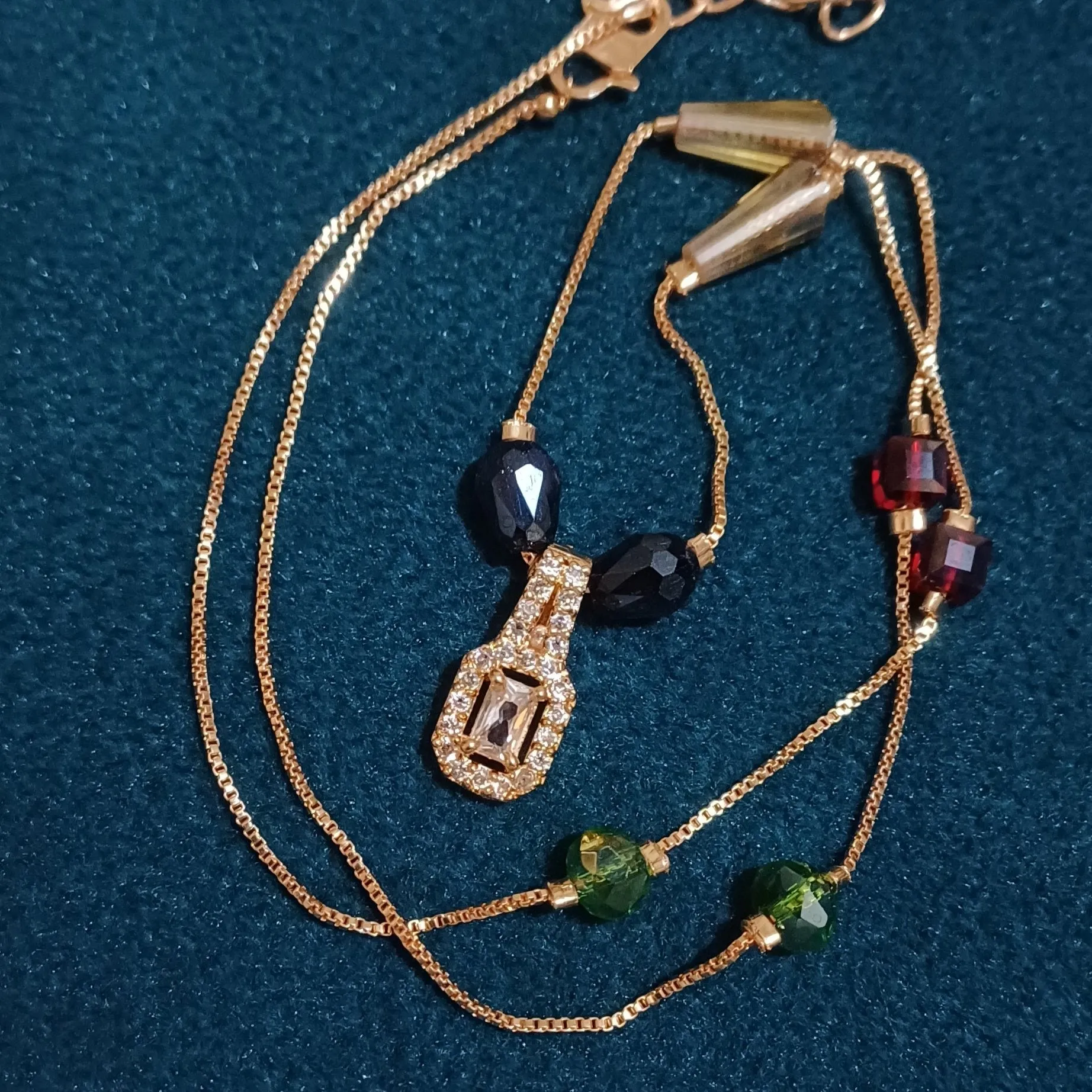 Necklace chain multicolor beads with diamond pendant