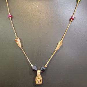 Necklace chain multicolor beads with diamond pendant