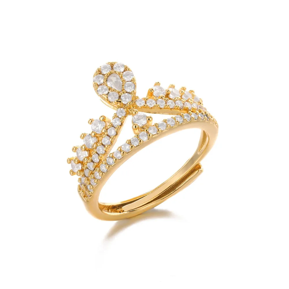 New Adjustable Women's Ring Wedding Engagement Golden Color Metal Ring