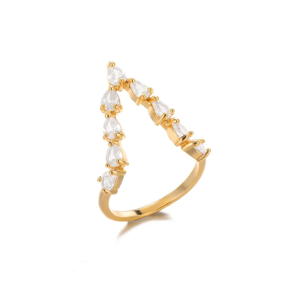 New Adjustable Women's Ring Wedding Engagement Golden Color Metal Ring