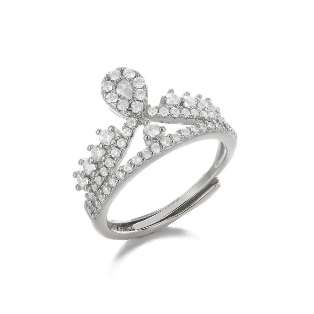New Adjustable Women's Ring Wedding Engagement Golden Color Metal Ring